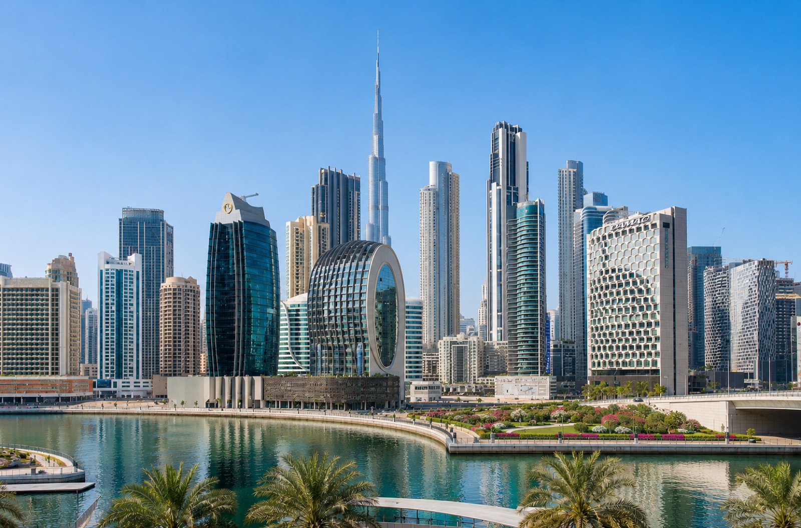 Dubai Business Bay skyline with Burj Khalifa